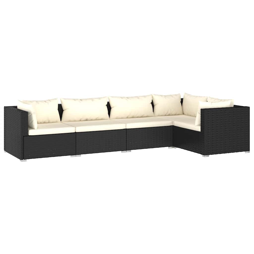Set Divani da Giardino 5 pz in Rattan PE Nero con Cuscini