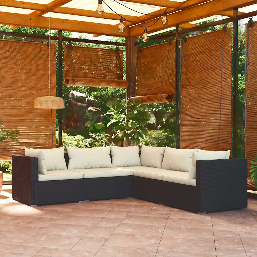 Divano da Esterno Modulare 5 pz in Polyrattan Nero e Crema