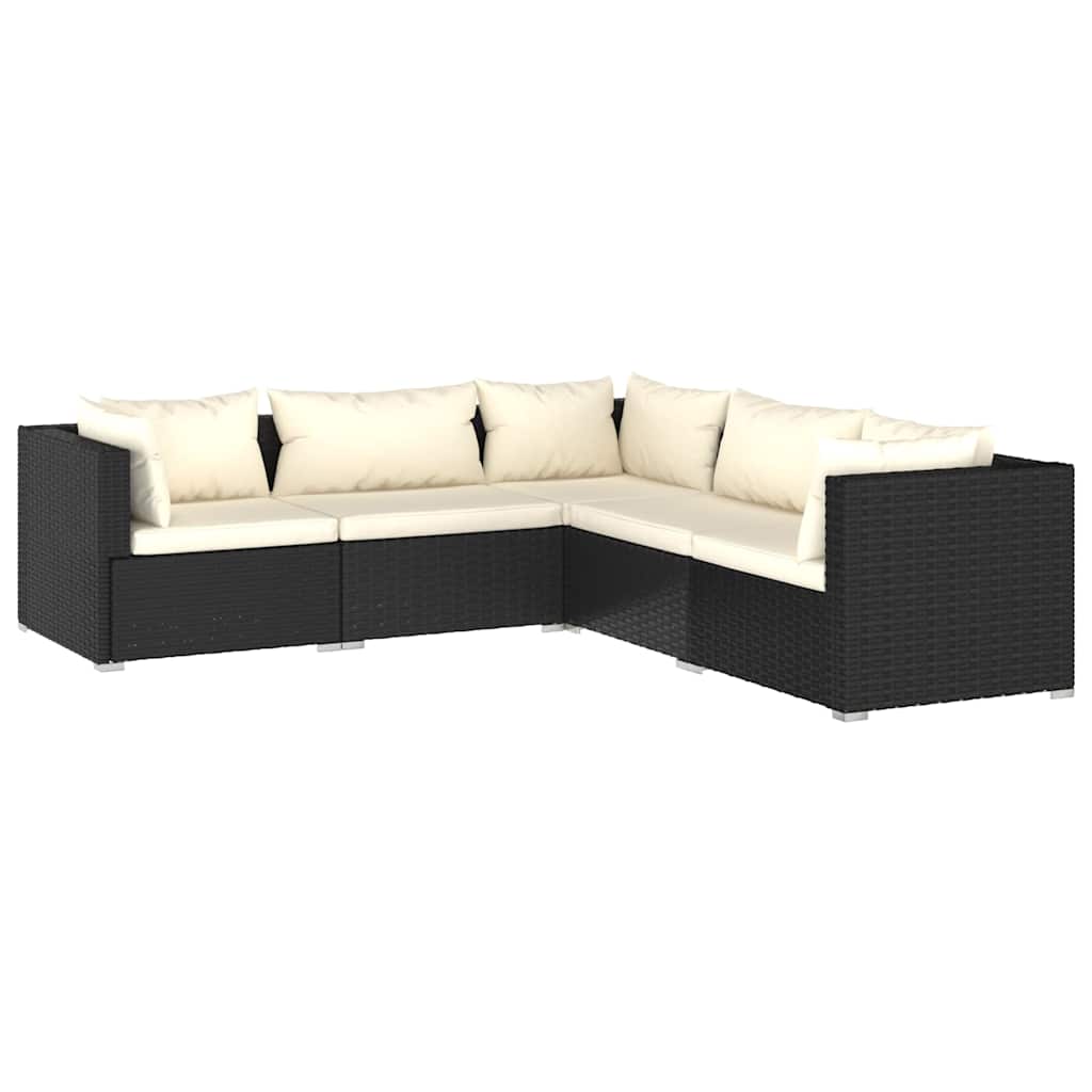 Divano da Esterno Modulare 5 pz in Polyrattan Nero e Crema