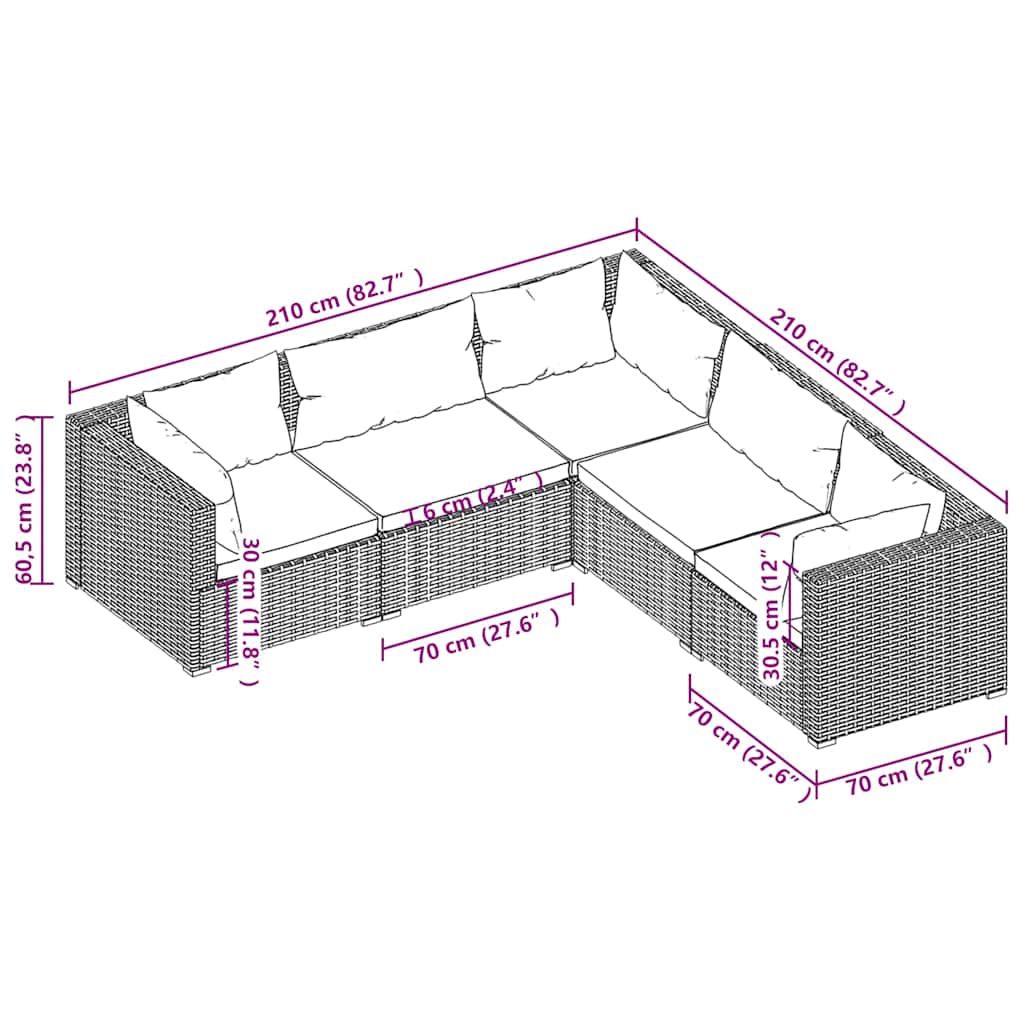 Divano da Esterno Modulare 5 pz in Polyrattan Nero e Crema