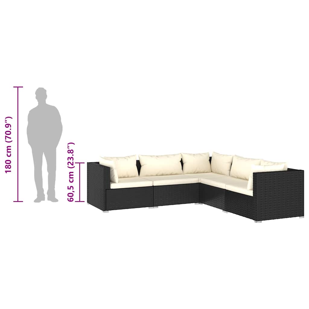 Divano da Esterno Modulare 5 pz in Polyrattan Nero e Crema