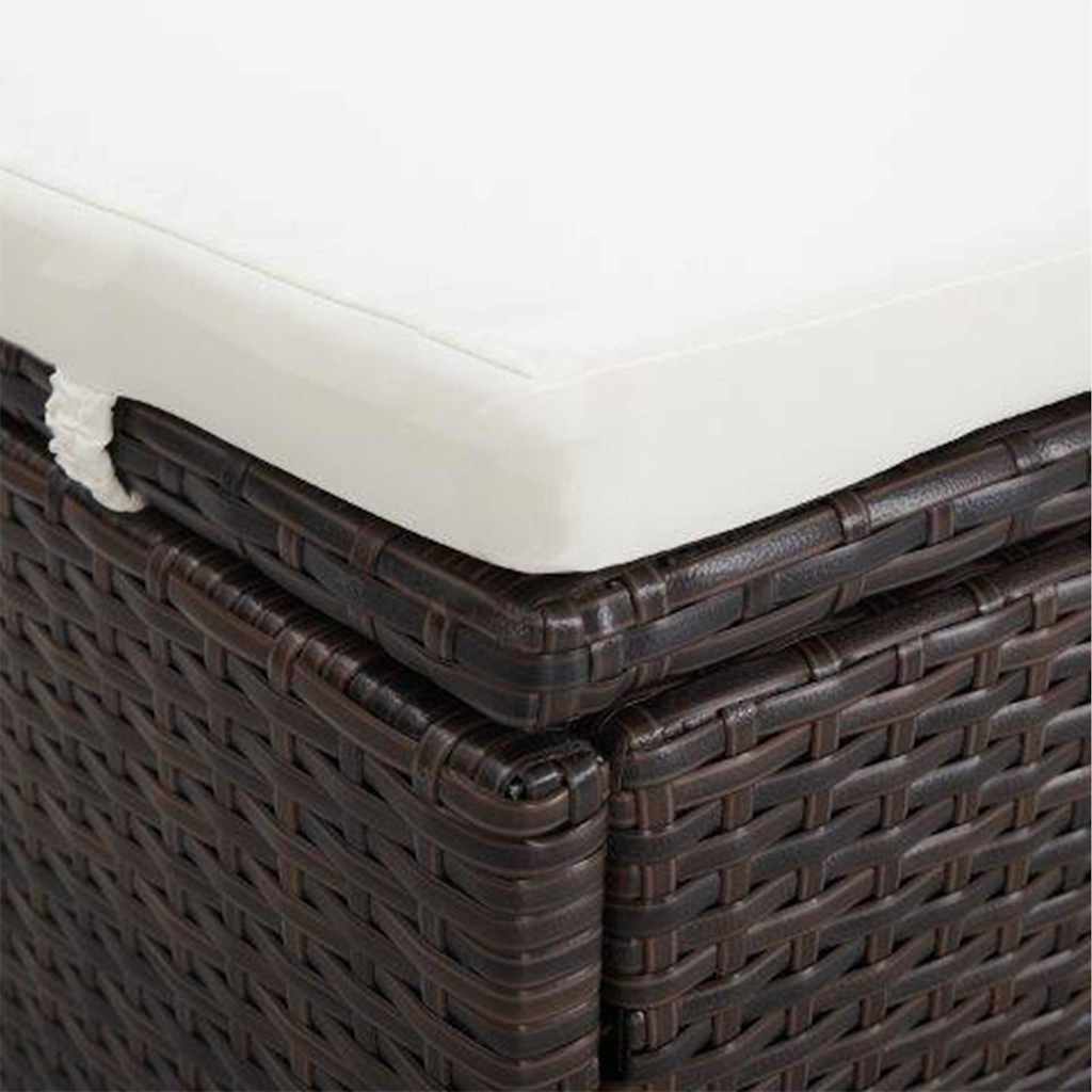 Lettino Prendisole a 2 Posti con Cuscino in Polyrattan Marrone