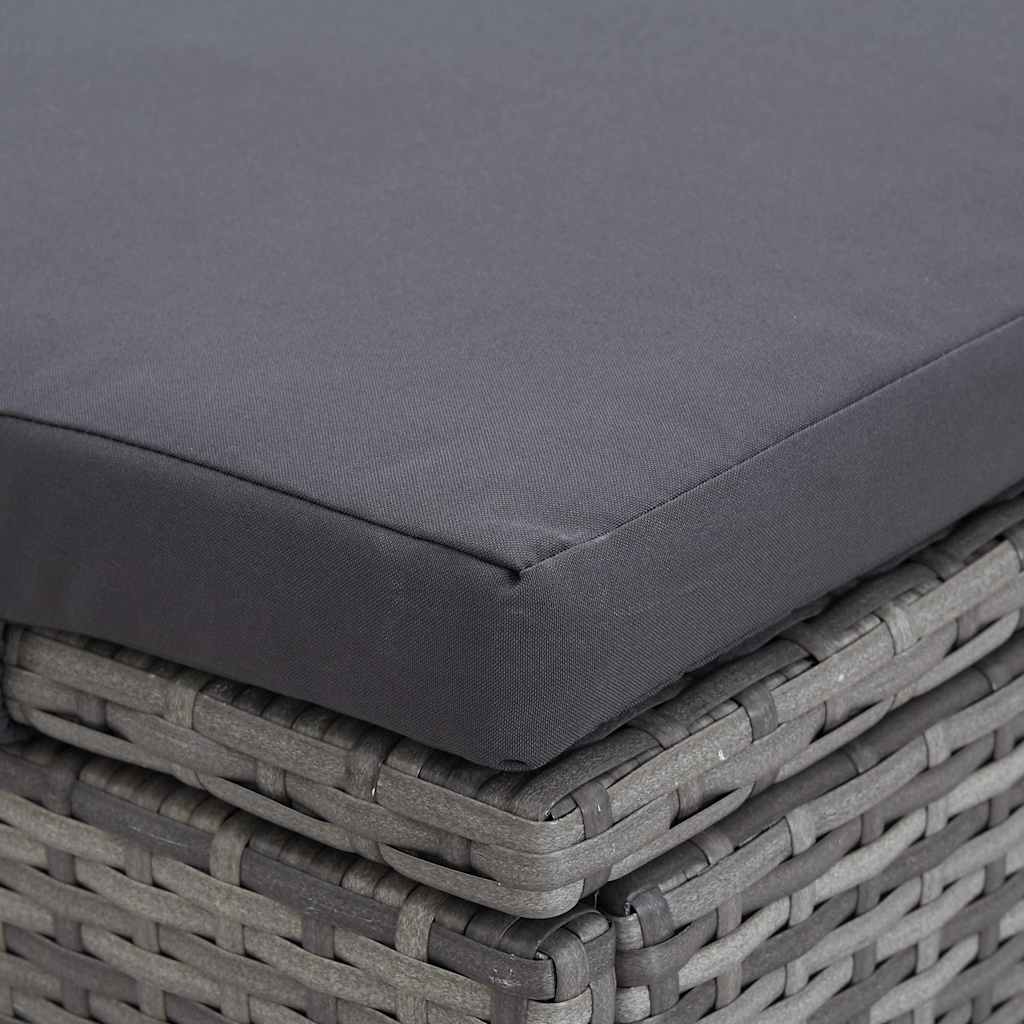 Lettino Prendisole a 2 Posti con Cuscino in Polyrattan Grigio