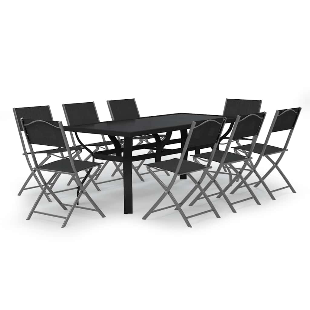 Set da pranzo da giardino 8 sedie grigio e nero 180 cm
