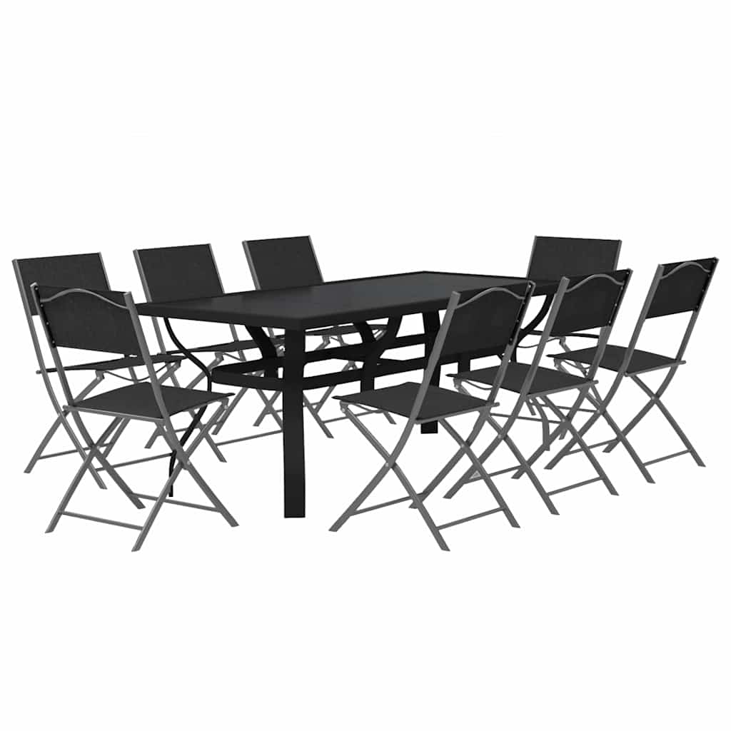 Set da pranzo da giardino 8 sedie grigio e nero 180 cm