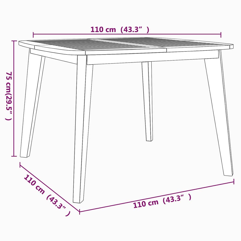 Tavolo da Giardino 110x110x75 cm Legno Massello Di Acacia