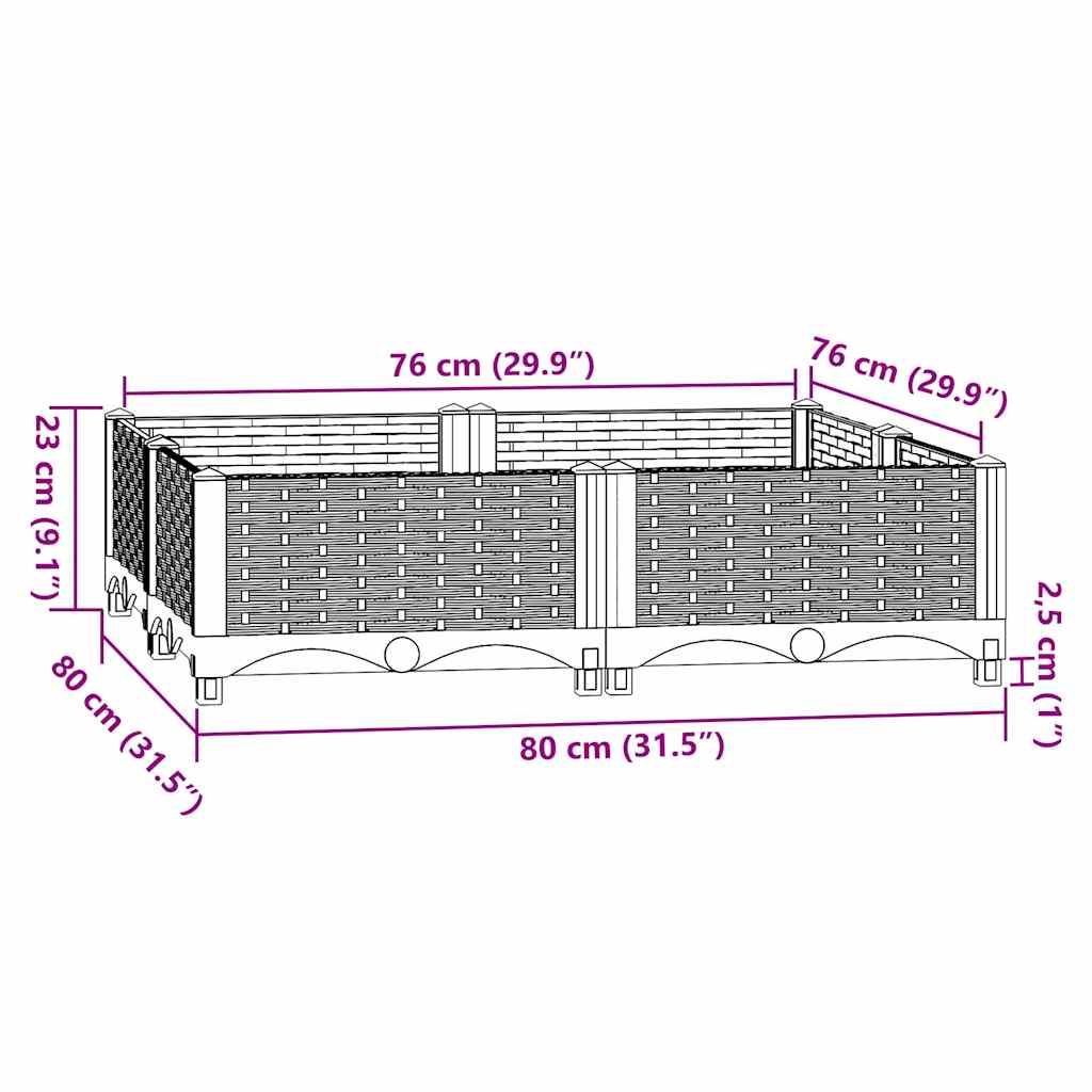 Fioriera Rialzata 80x80x23 cm in Polipropilene