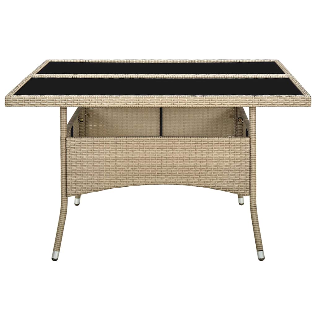 Tavolo da Pranzo da Giardino Beige in Polyrattan e Vetro