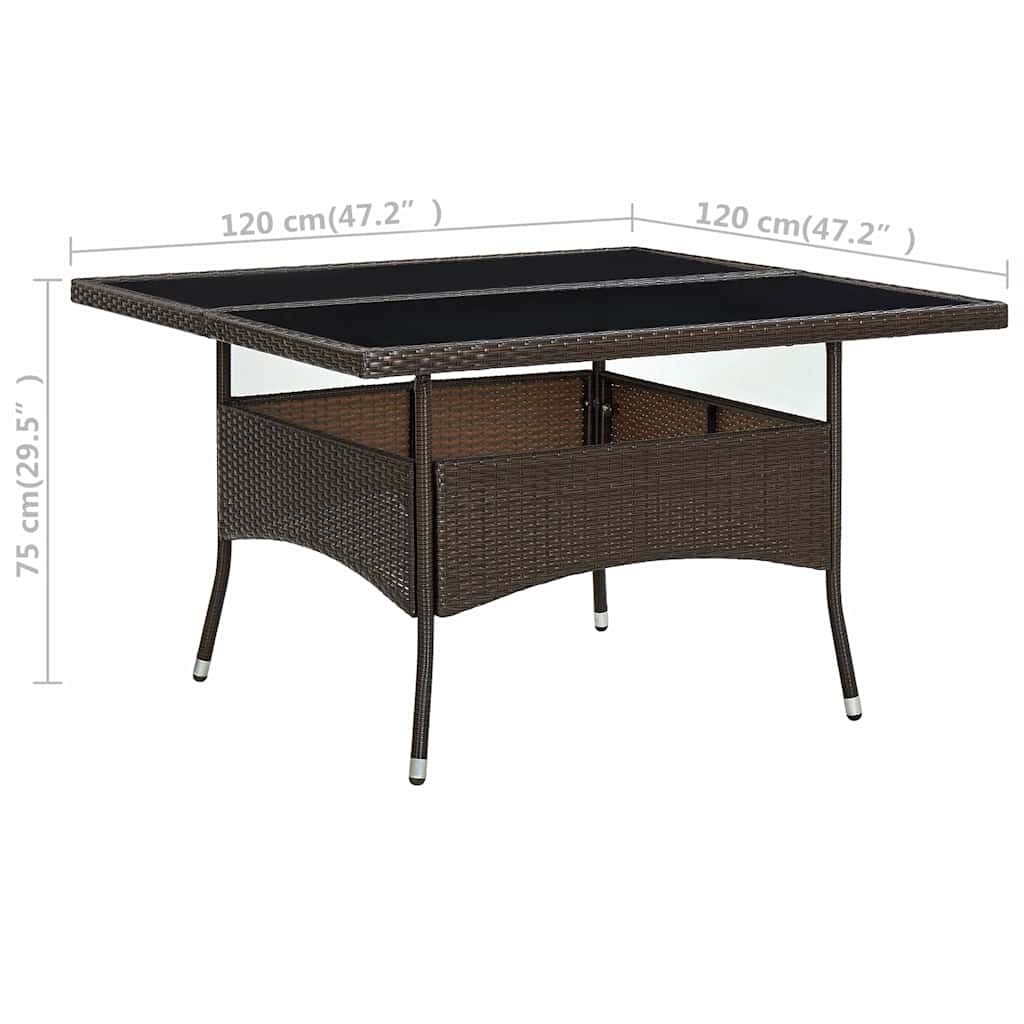 Tavolo da Pranzo da Giardino Marrone in Polyrattan e Vetro