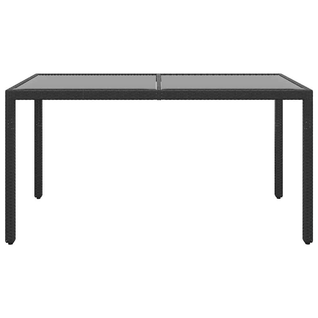 Tavolo Giardino 150x90x75 cm Vetro Temperato e Polyrattan Nero