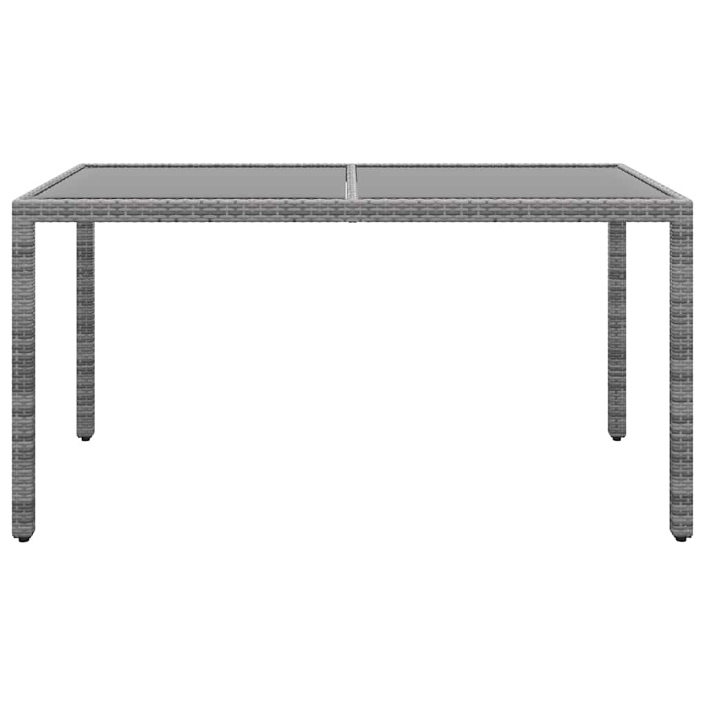 Tavolo Giardino 150x90x75cm Vetro Temperato e Polyrattan Grigio
