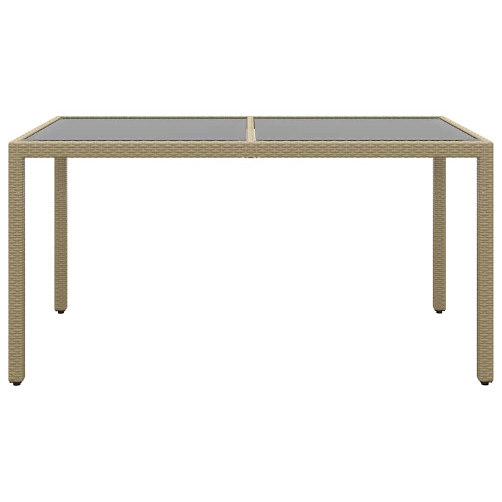 Tavolo Giardino 150x90x75cm Vetro Temperato Polyrattan Beige