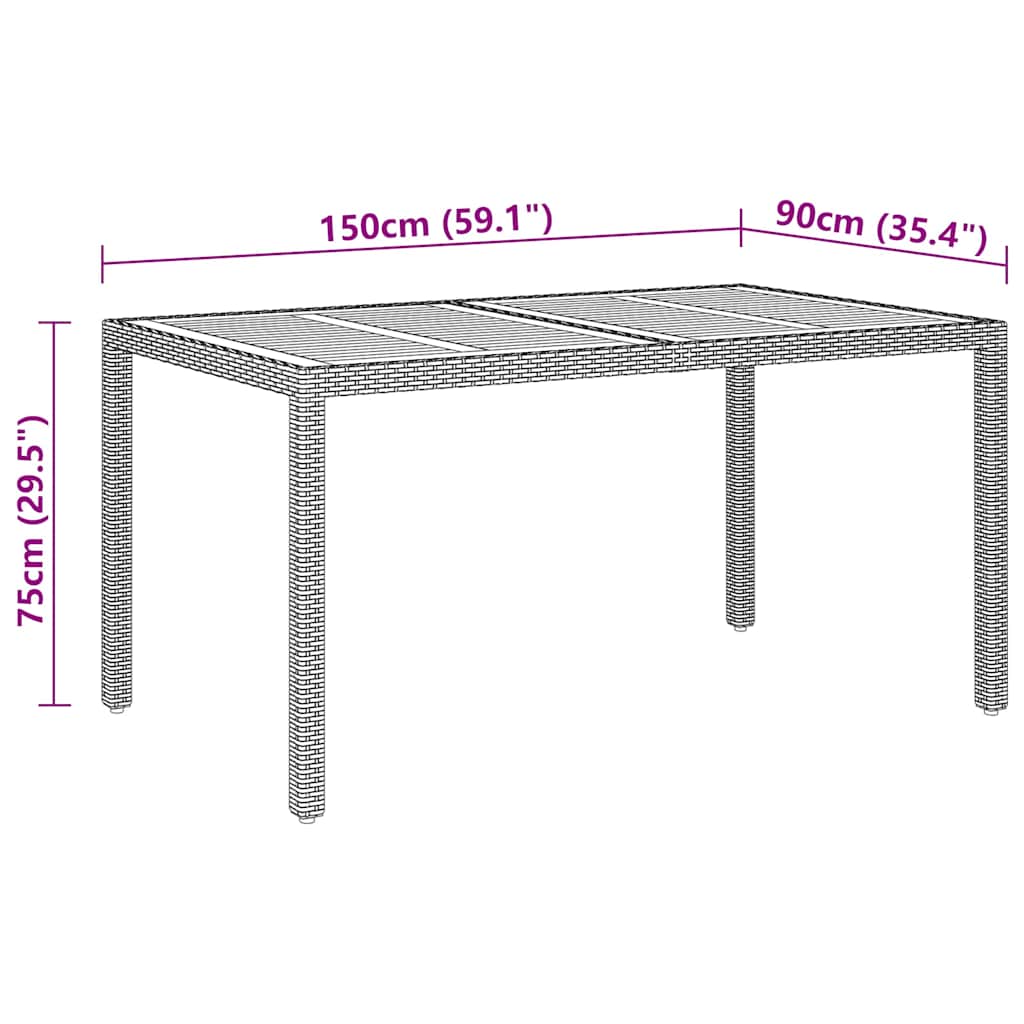 Tavolo Giardino 150x90x75cm Massello Acacia e Polyrattan Grigio