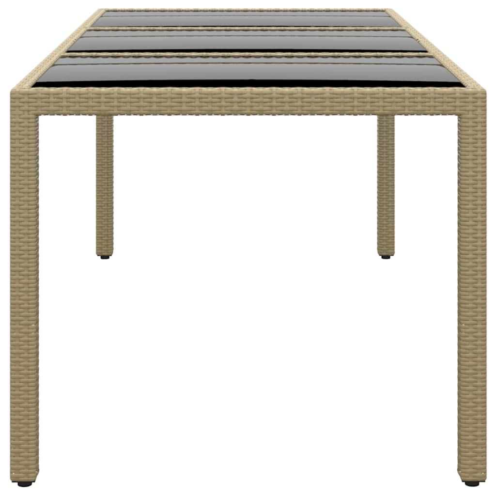 Tavolo Giardino 190x90x75 cm Vetro Temperato e Polyrattan Beige