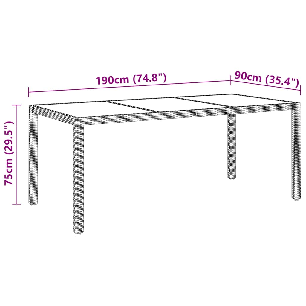 Tavolo Giardino 190x90x75 cm Vetro Temperato e Polyrattan Beige