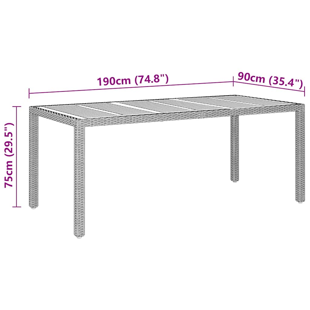 Tavolo Giardino 190x90x75 cm Massello Acacia e Polyrattan Nero