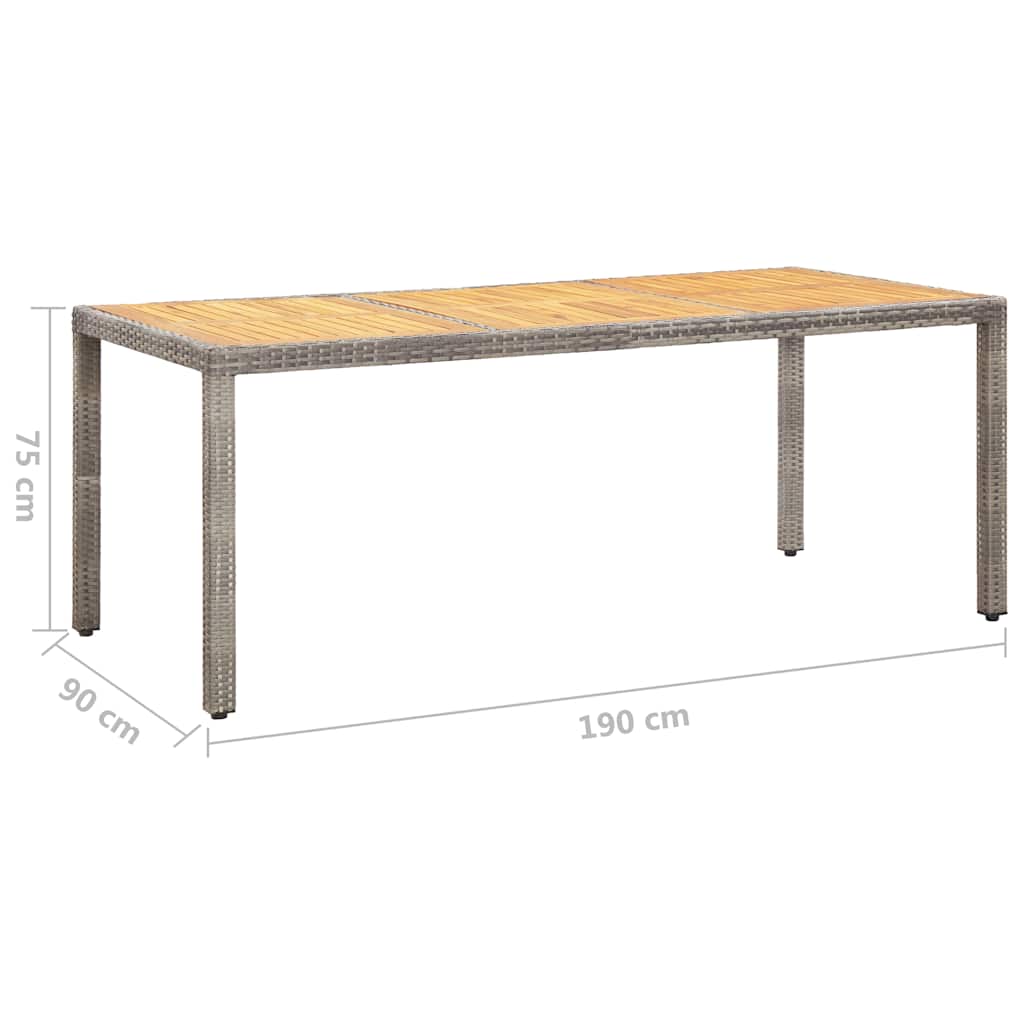 Tavolo Giardino Grigio 190x90x75cm Polyrattan Legno di Acacia