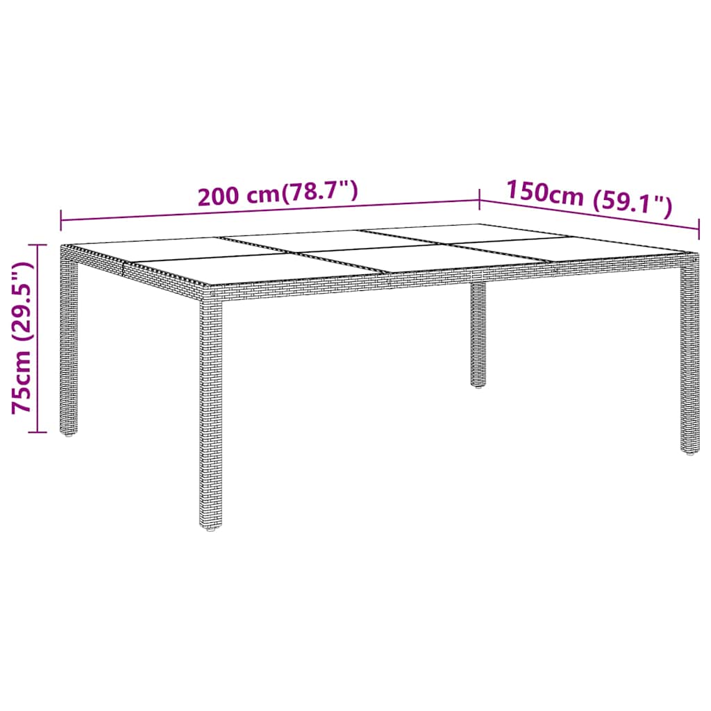 Tavolo Giardino 200x150x75 cm Vetro Temperato Polyrattan Beige
