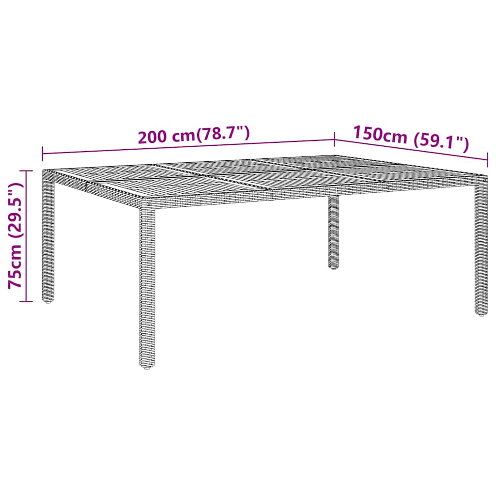 Tavolo Giardino 200x150x75 cm Massello Acacia e Polyrattan Nero