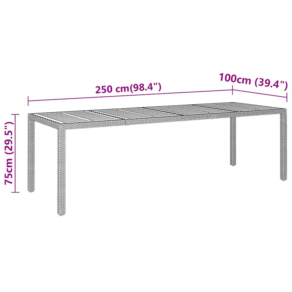 Tavolo Giardino 250x100x75 cm Massello Acacia e Polyrattan Nero