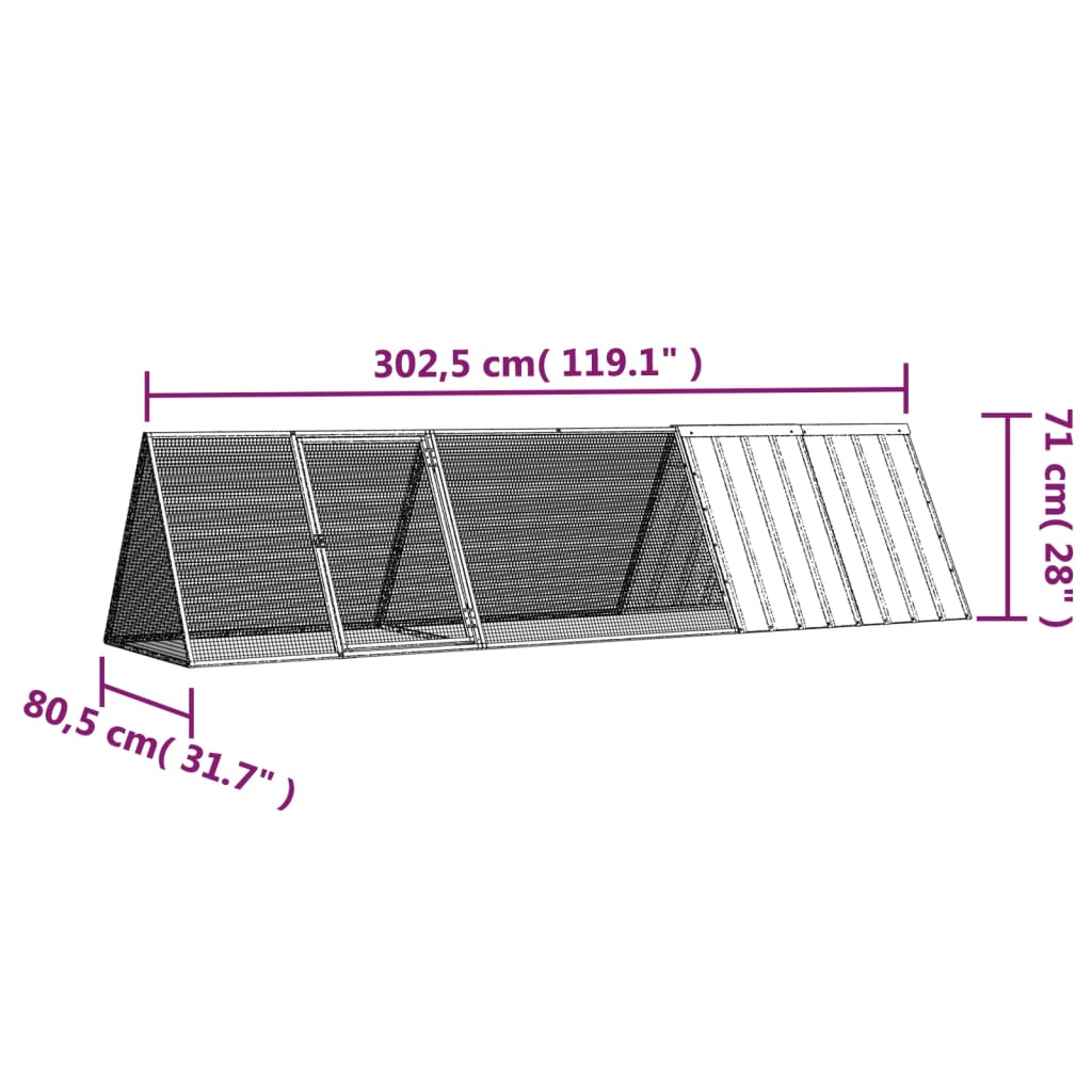 Gabbia per conigli antracite 302,5x80,5x71 cm in acciaio zincato