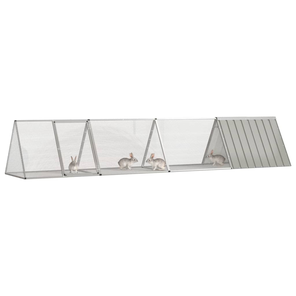 Gabbia per Conigli grigio 403,5x80,5x71 cm Acciaio Zincato