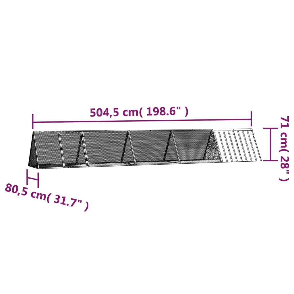 Gabbia per Conigli grigio 504,5x80,5x71 cm Acciaio Zincato