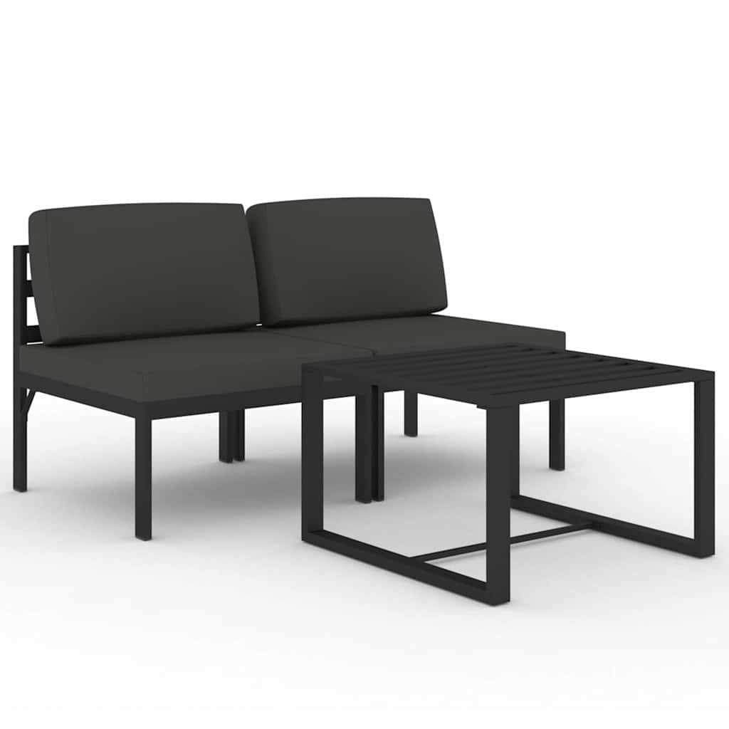 Salotto da Giardino 3 pz in Alluminio Antracite con Cuscini