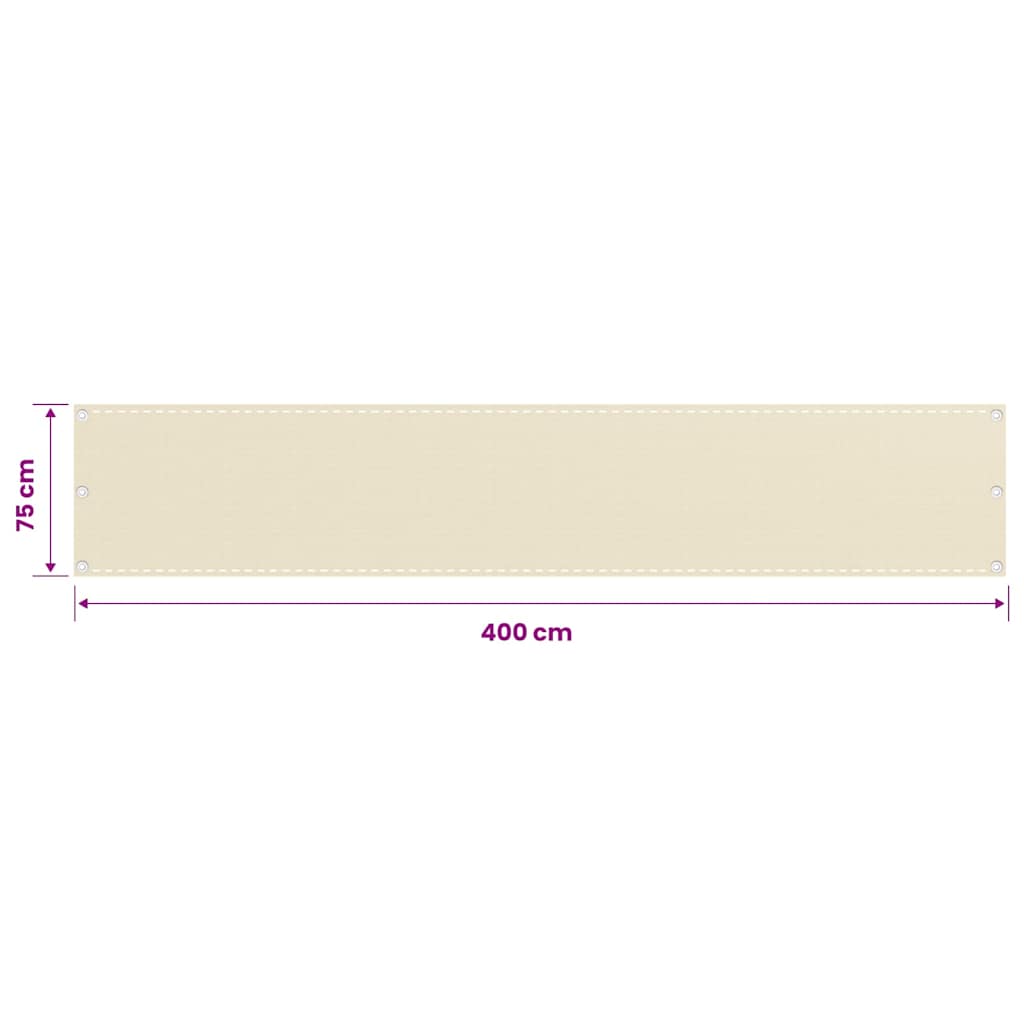 Schermo Frangivista per Balcone Crema 75x400 cm in HDPE