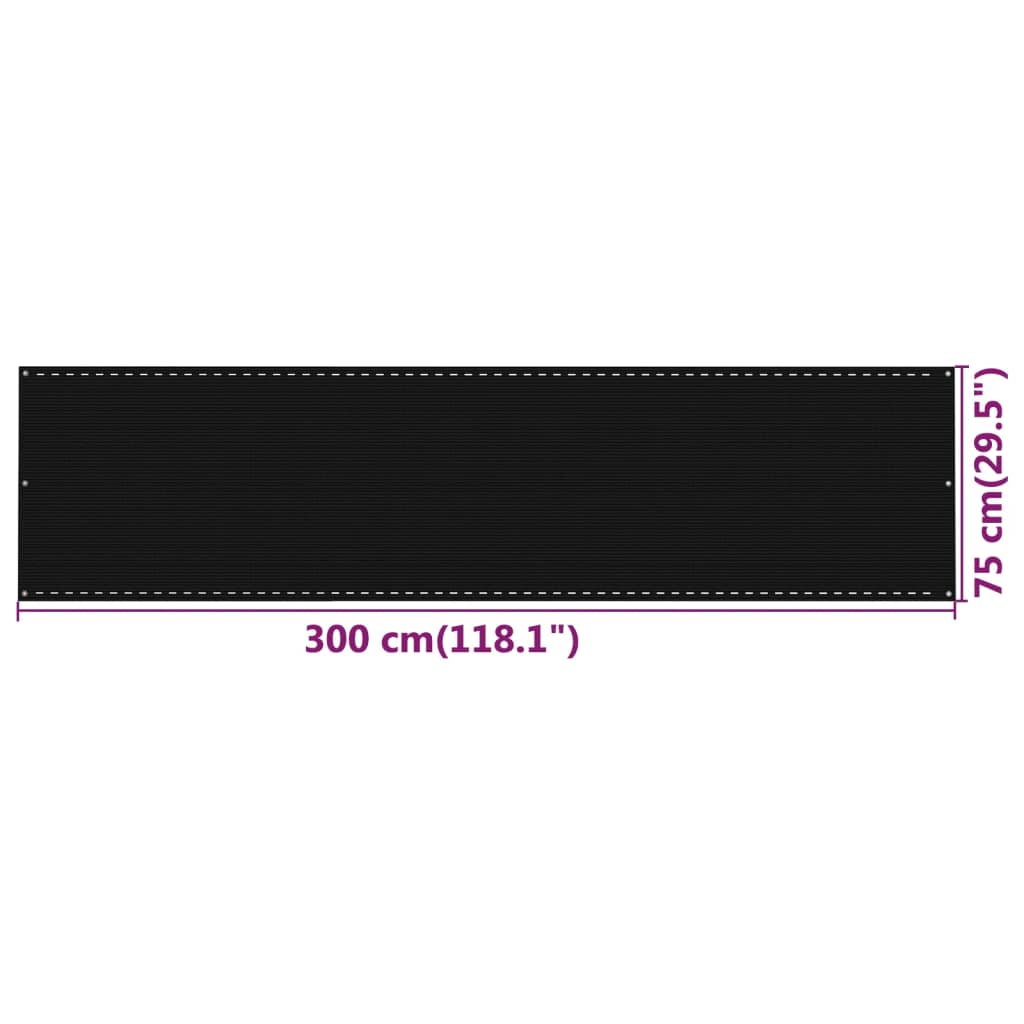 Paravento da Balcone Nero 75x300 cm in HDPE