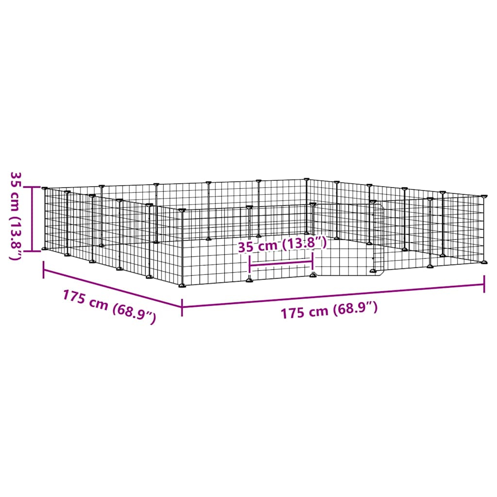 Gabbia per Animali 20 Pannelli con Porta Nera 175x175x35 cm Acciaio