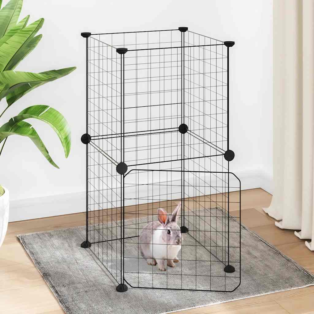 Gabbia per Animali 8 Pannelli con Porta Nero 35x35x70 cm Acciaio
