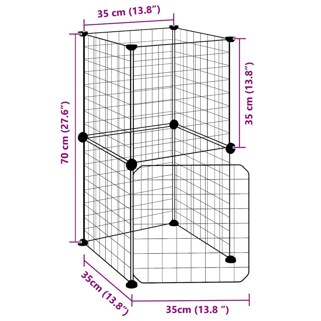 Gabbia per Animali 8 Pannelli con Porta Nero 35x35x70 cm Acciaio