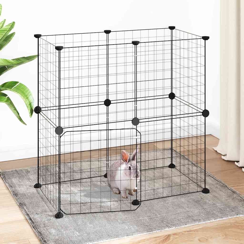 Gabbia per Animali 12 Pannelli con Porta Nero 70x35x70 cm Acciaio