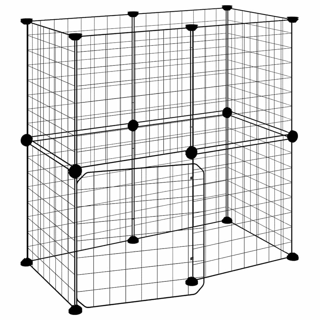 Gabbia per Animali 12 Pannelli con Porta Nero 70x35x70 cm Acciaio