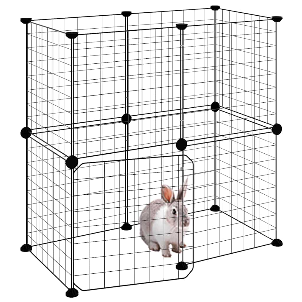 Gabbia per Animali 12 Pannelli con Porta Nero 70x35x70 cm Acciaio
