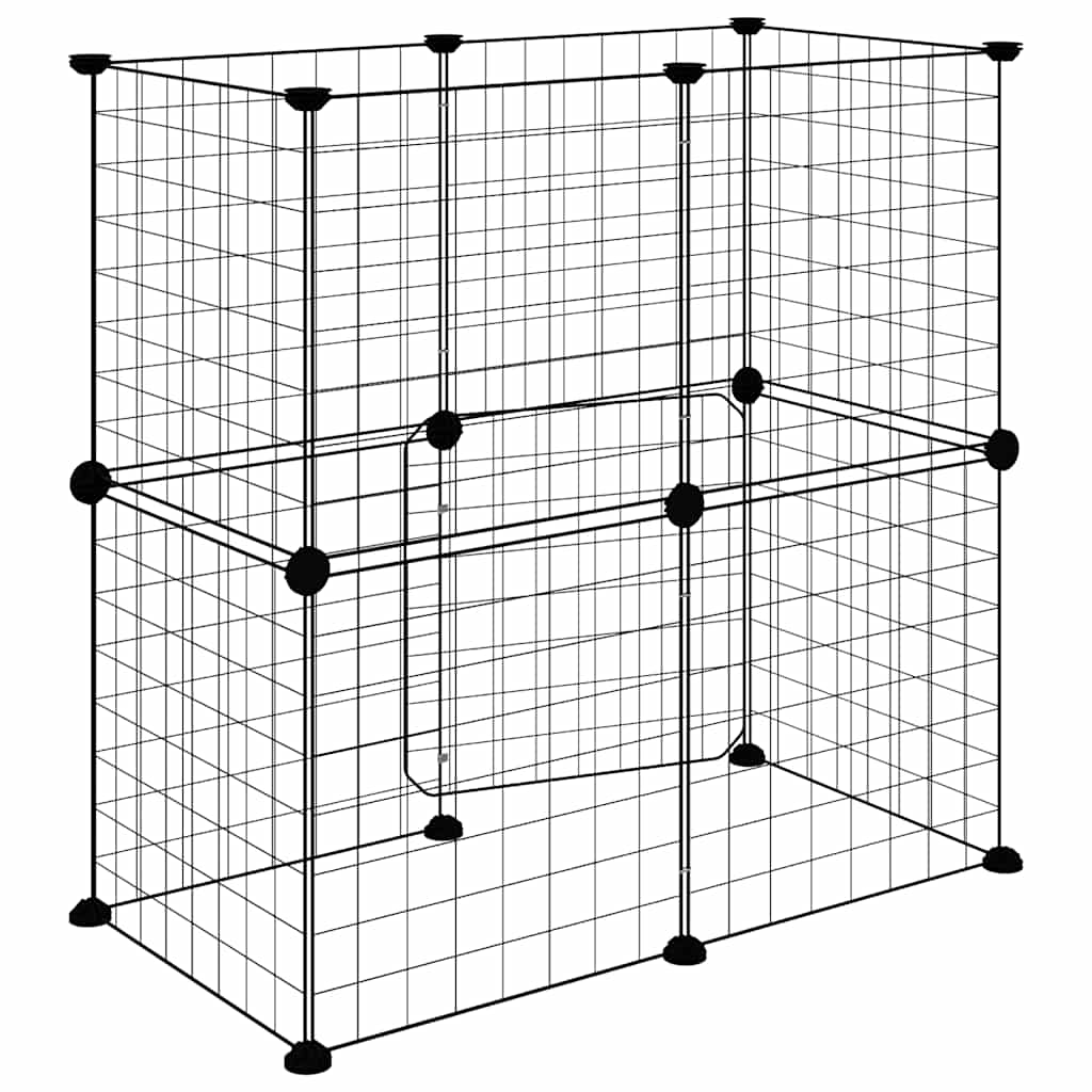 Gabbia per Animali 12 Pannelli con Porta Nero 70x35x70 cm Acciaio