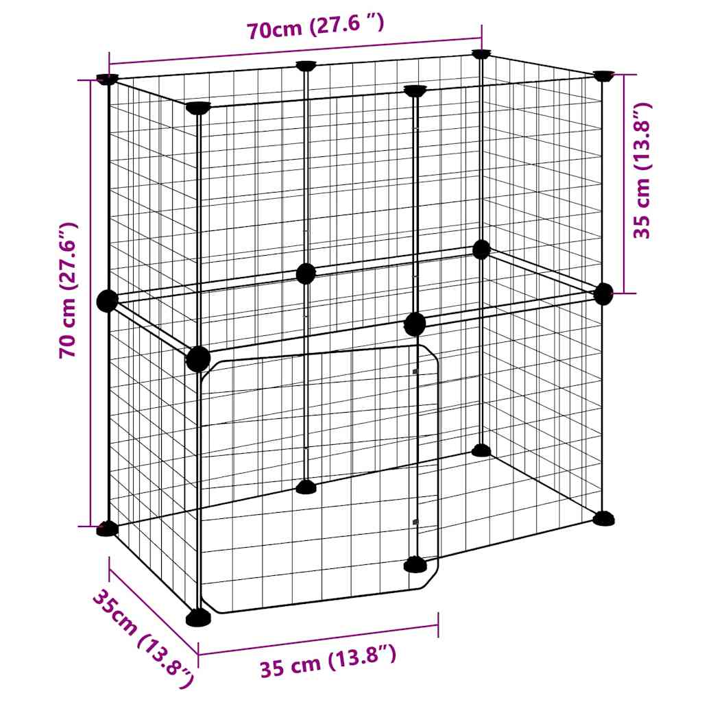 Gabbia per Animali 12 Pannelli con Porta Nero 70x35x70 cm Acciaio