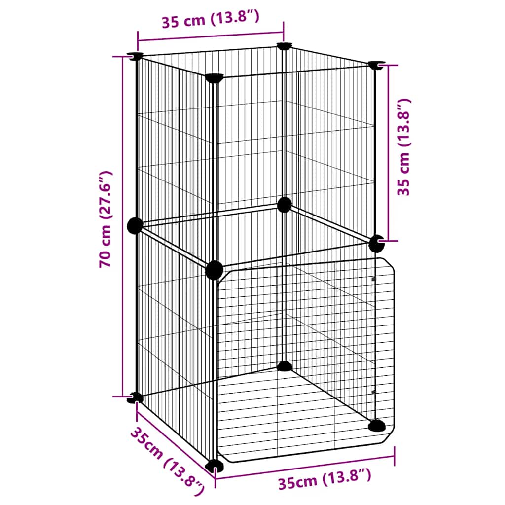 Gabbia per Animali 8 Pannelli con Porta Nero 35x35x70 cm Acciaio