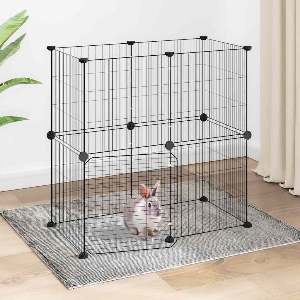 Gabbia per Animali 12 Pannelli con Porta Nero 70x35x70 cm Acciaio