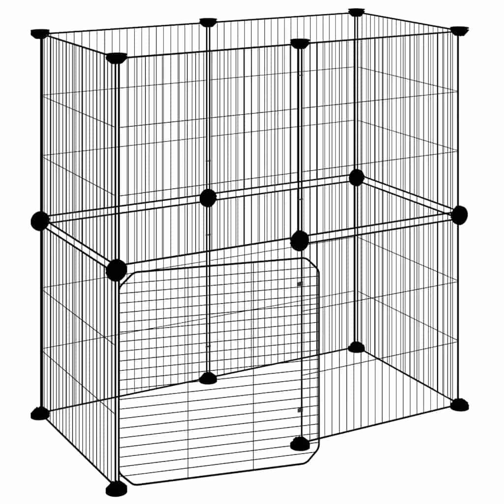 Gabbia per Animali 12 Pannelli con Porta Nero 70x35x70 cm Acciaio