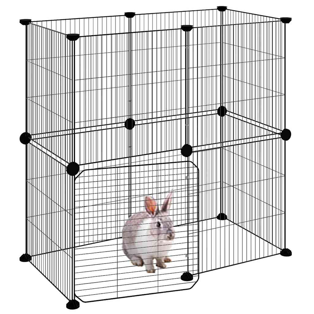 Gabbia per Animali 12 Pannelli con Porta Nero 70x35x70 cm Acciaio