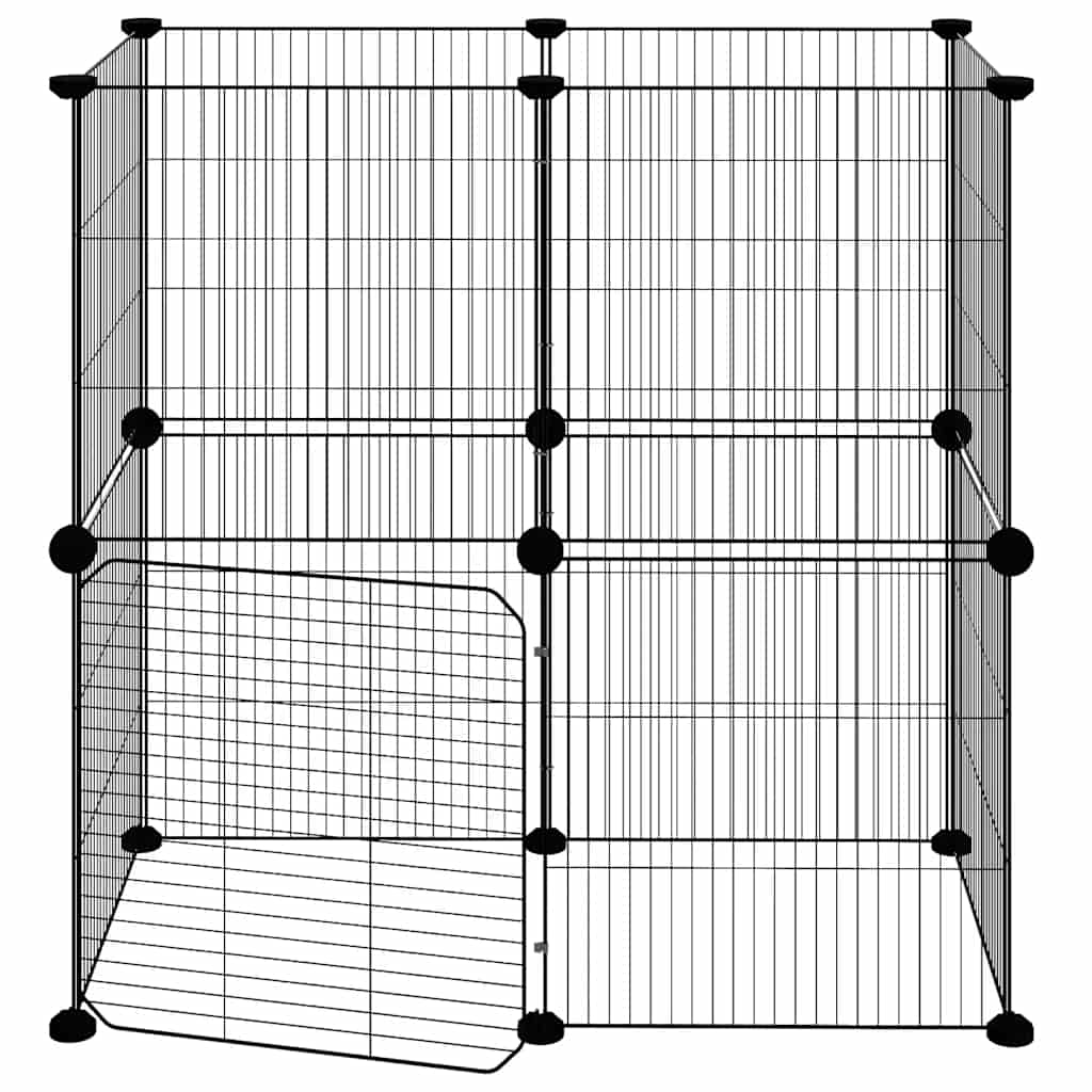 Gabbia per Animali 12 Pannelli con Porta Nero 70x35x70 cm Acciaio