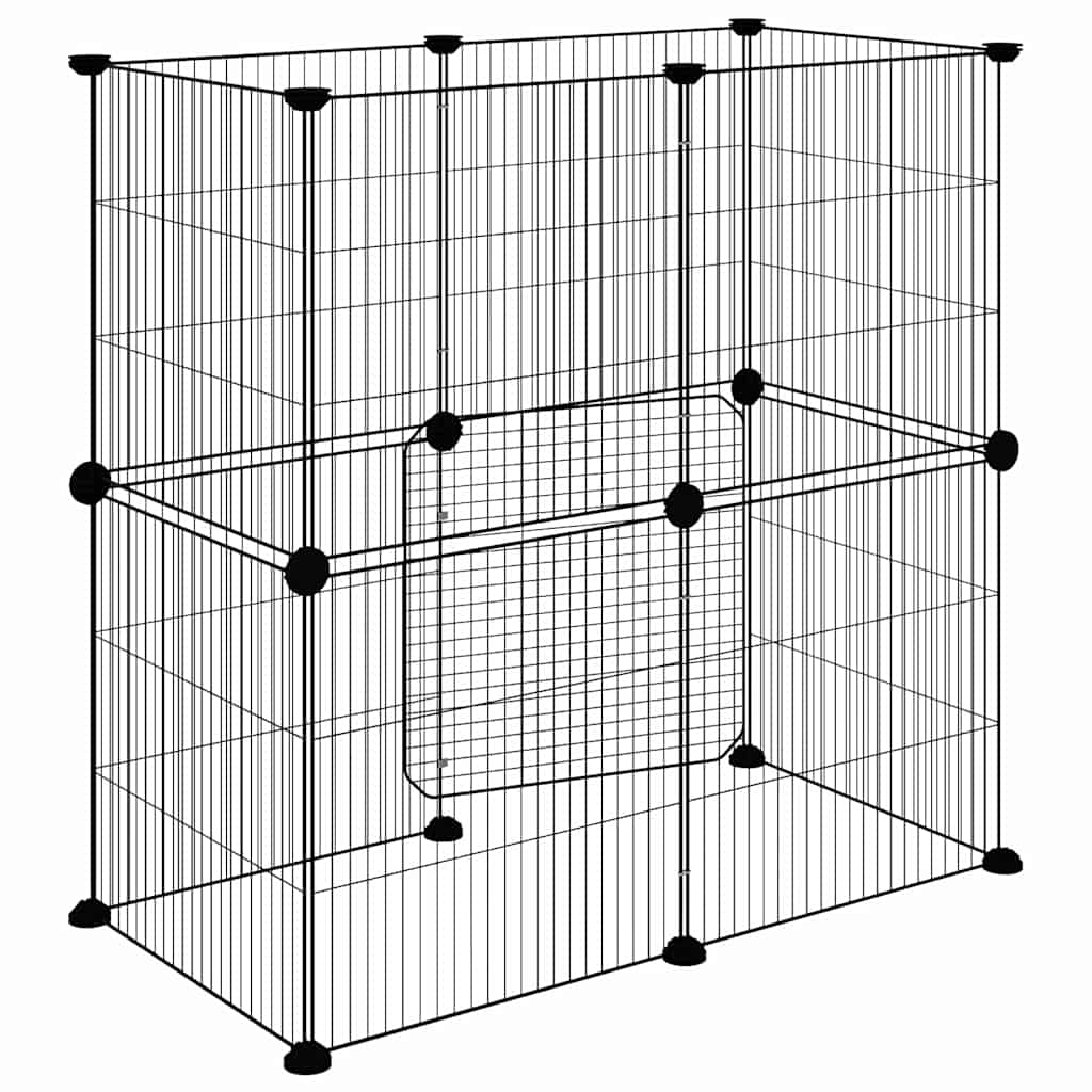 Gabbia per Animali 12 Pannelli con Porta Nero 70x35x70 cm Acciaio