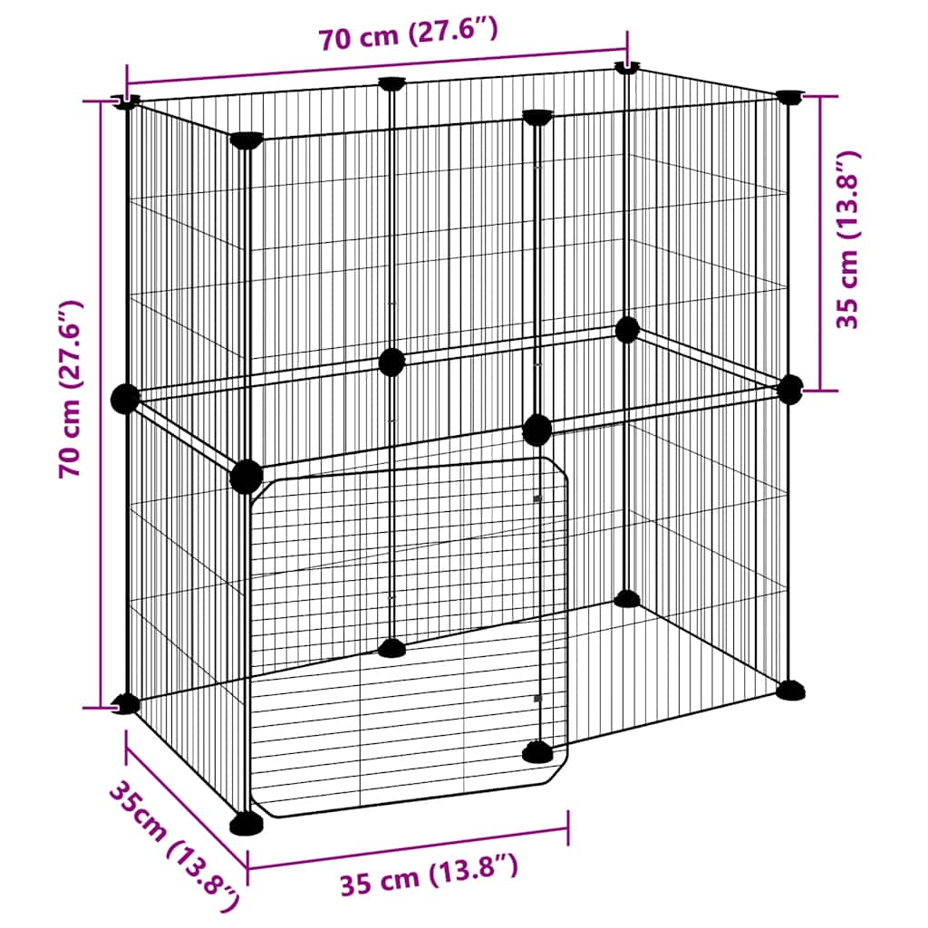 Gabbia per Animali 12 Pannelli con Porta Nero 70x35x70 cm Acciaio
