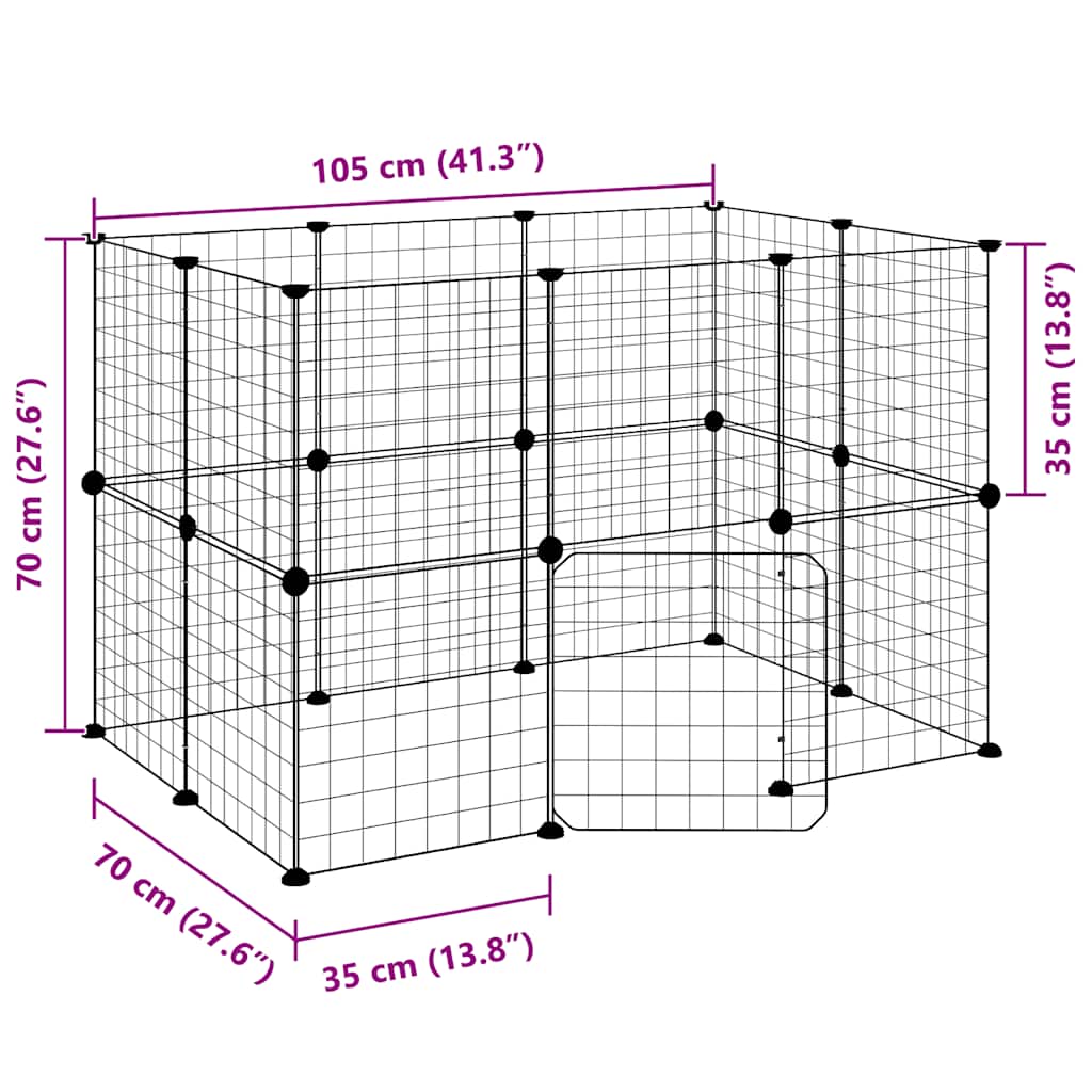 Gabbia per Animali 20 Pannelli con Porta Nera 105x70x70 cm Acciaio