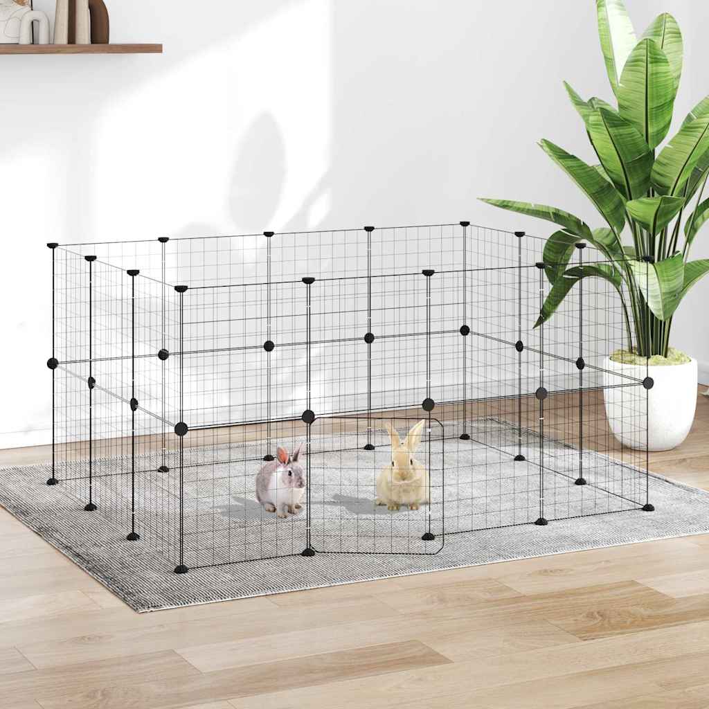 Gabbia per Animali 28 Pannelli con Porta Nero 140x105x70 cm Acciaio