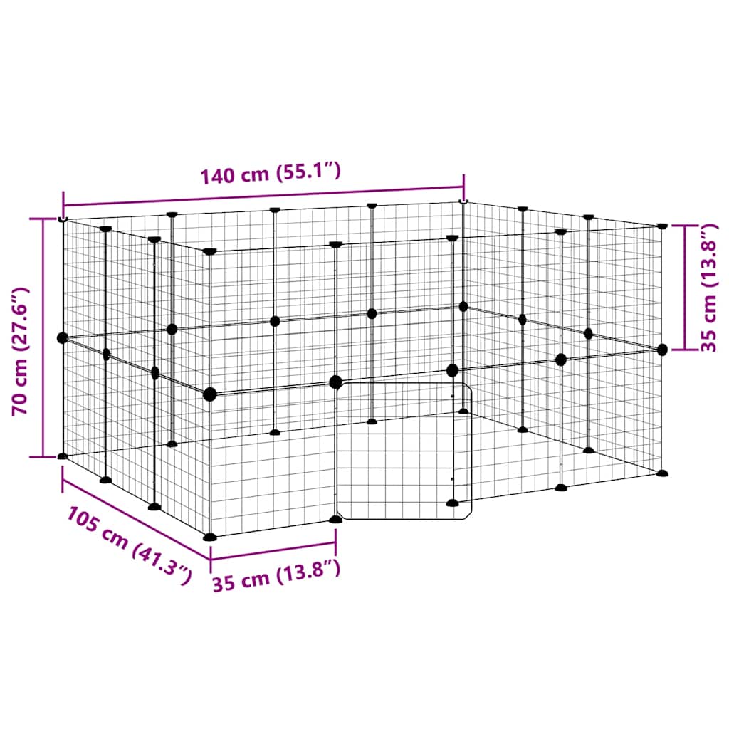 Gabbia per Animali 28 Pannelli con Porta Nero 140x105x70 cm Acciaio