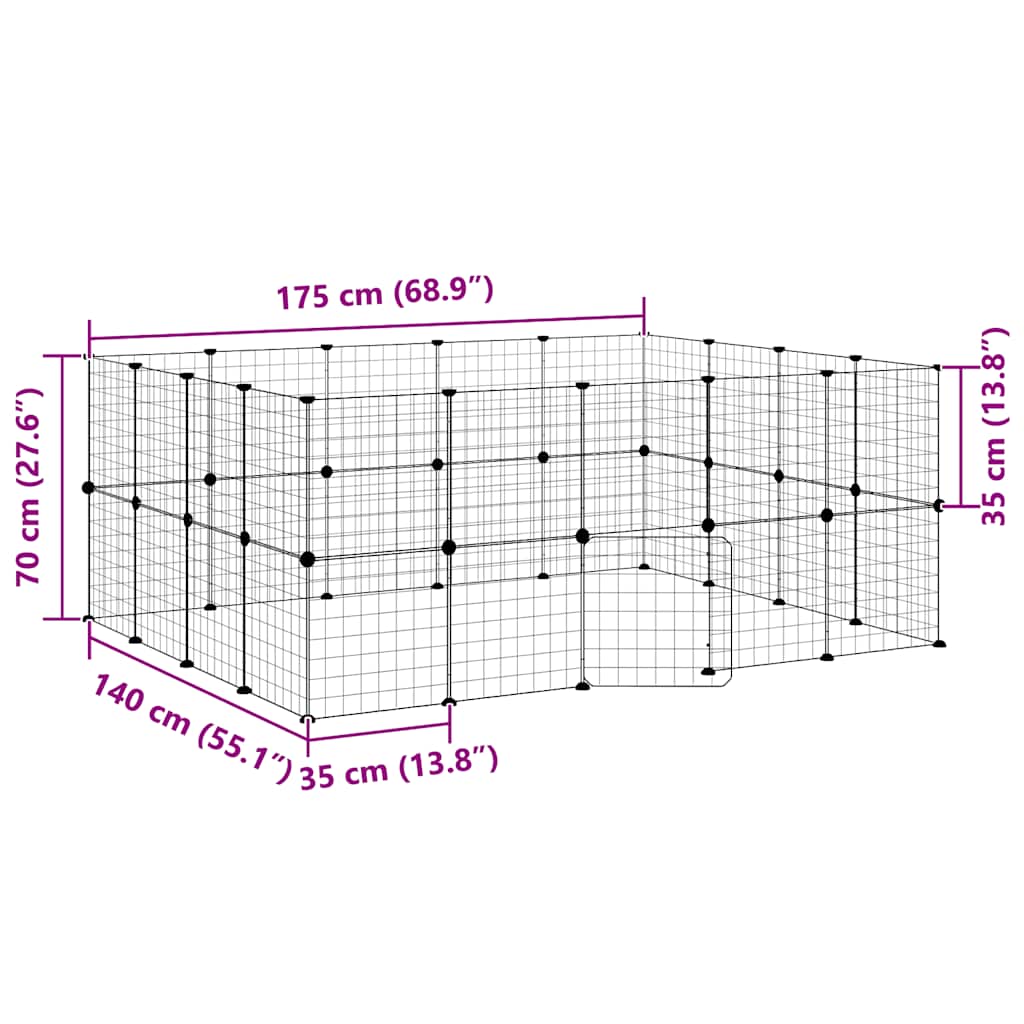 Gabbia per Animali 36 Pannelli con Porta Nera 175x140x70 cm Acciaio
