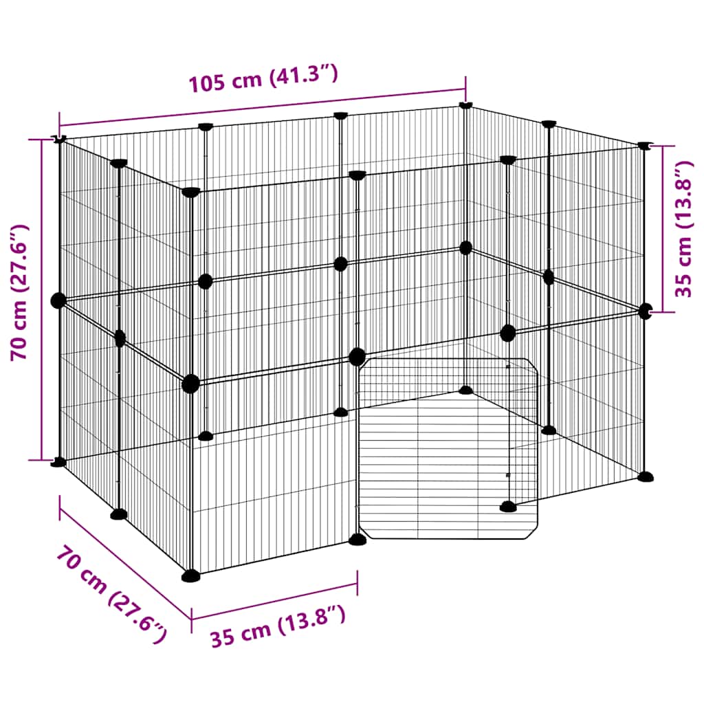 Gabbia per Animali 20 Pannelli con Porta Nera 105x70x70 cm Acciaio